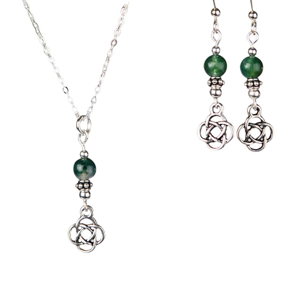 Moss Agate Lugh Celtic Knot Necklace