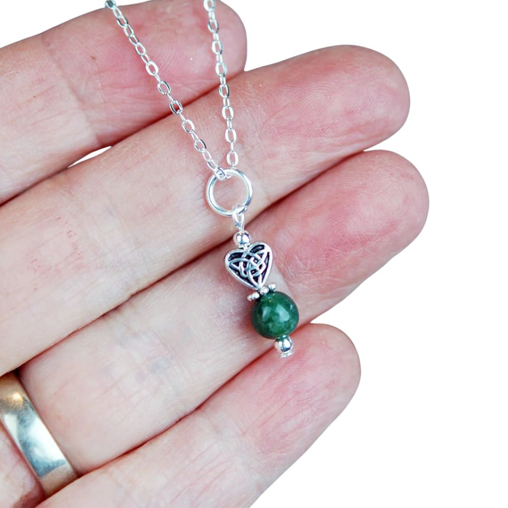 Moss Agate with Celtic Heart Necklace