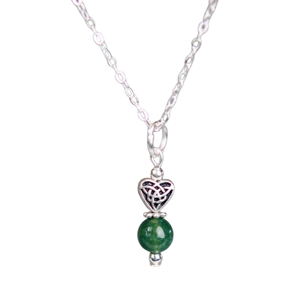 Moss Agate with Celtic Heart Necklace