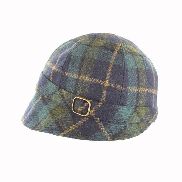 Mucros Weaver Blue and Olive Green Tartan Tweed Flapper Cap 401 - The Celtic Gift Store - Hats