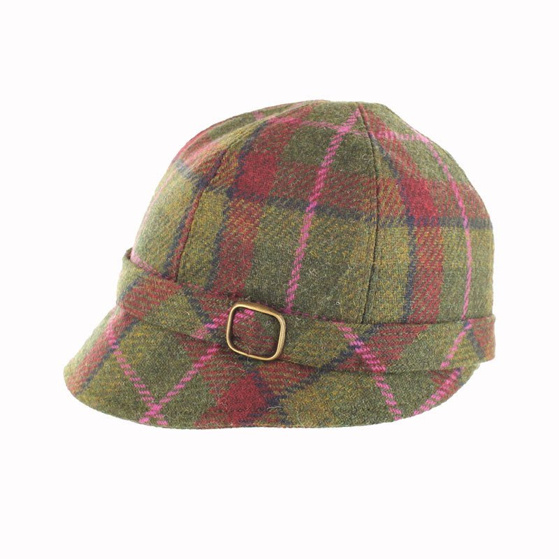 Mucros Weaver Dark Green and Plum Tartan Tweed Flapper Cap 402 - The Celtic Gift Store - Hats