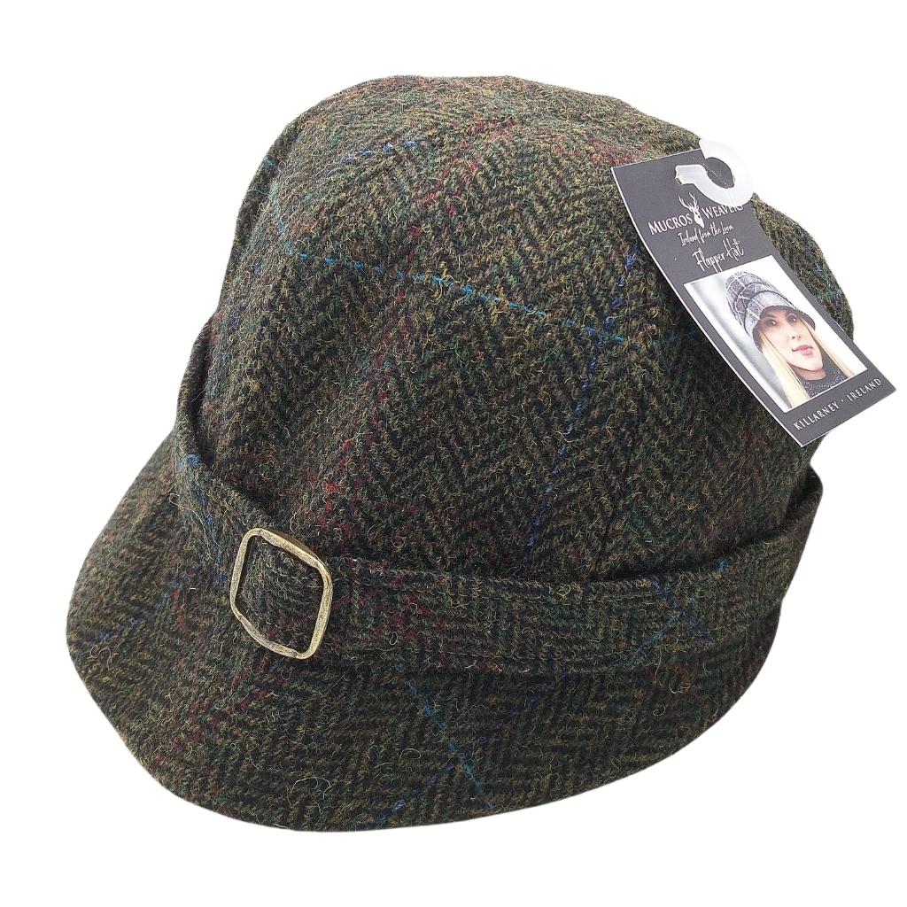 Mucros Weaver Dark Green Tweed Flapper Cap 49 by Mucros Weavers - Hats