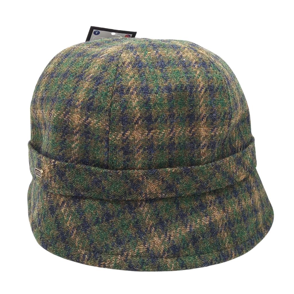 Mucros Weaver Green and Blue Check Tweed Flapper Cap 37 by Mucros Weavers - Hats