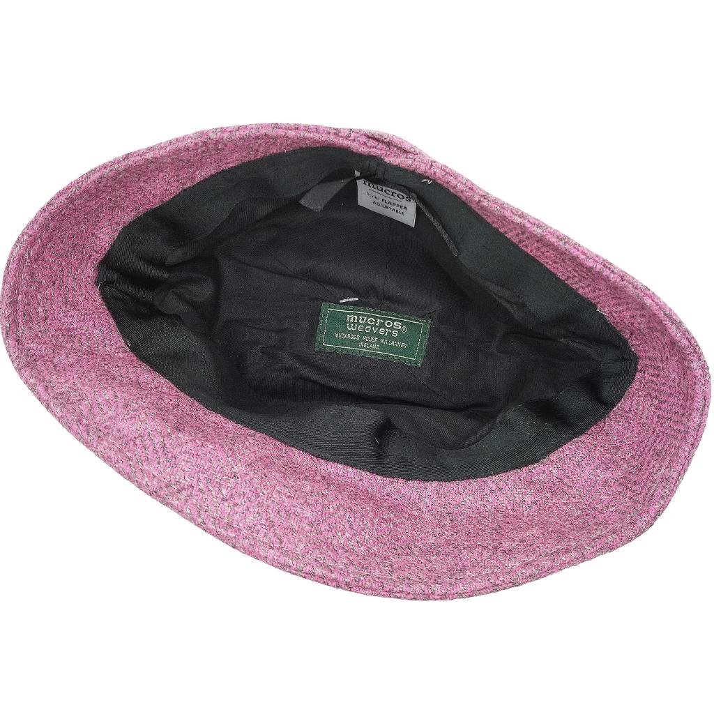 Mucros Weaver Pink and Grey Herringbone Tweed Flapper Cap 193 by Mucros Weavers - Hats