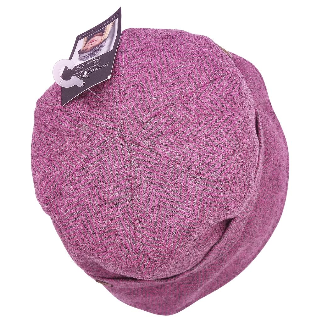 Mucros Weaver Pink and Grey Herringbone Tweed Flapper Cap 193 by Mucros Weavers - Hats