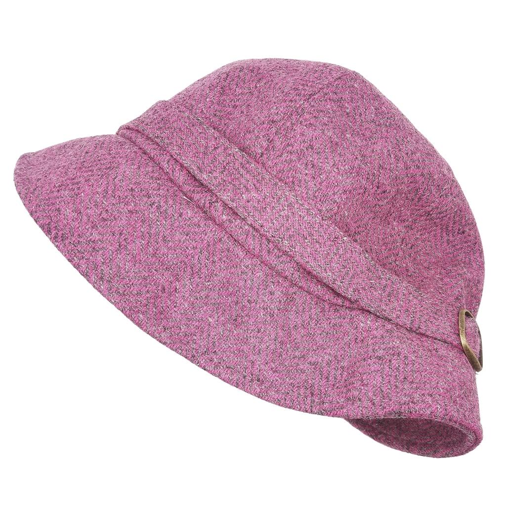 Mucros Weaver Pink and Grey Herringbone Tweed Flapper Cap 193 by Mucros Weavers - Hats