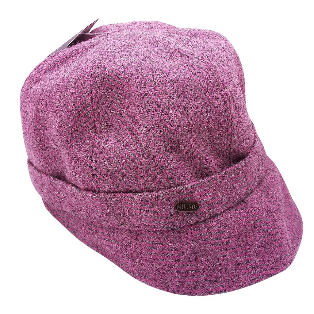 Mucros Weaver Pink and Grey Herringbone Tweed Flapper Cap 193 by Mucros Weavers - Hats