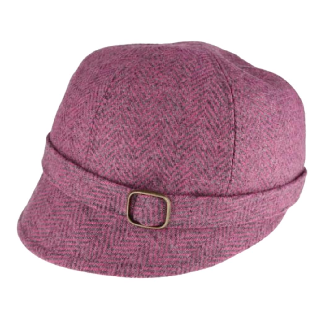 Mucros Weaver Pink and Grey Herringbone Tweed Flapper Cap 193