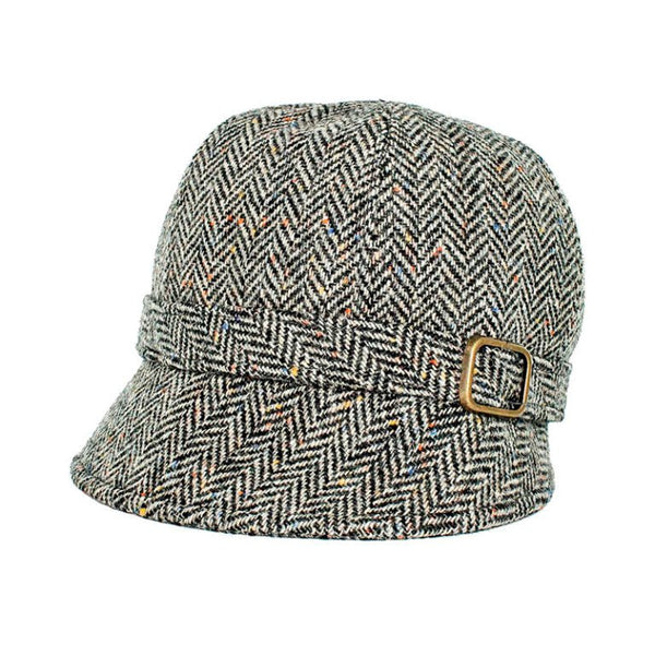 Mucros Weavers Black and White Herringbone Tweed Flapper Cap 1 - The Celtic Gift Store - Hats