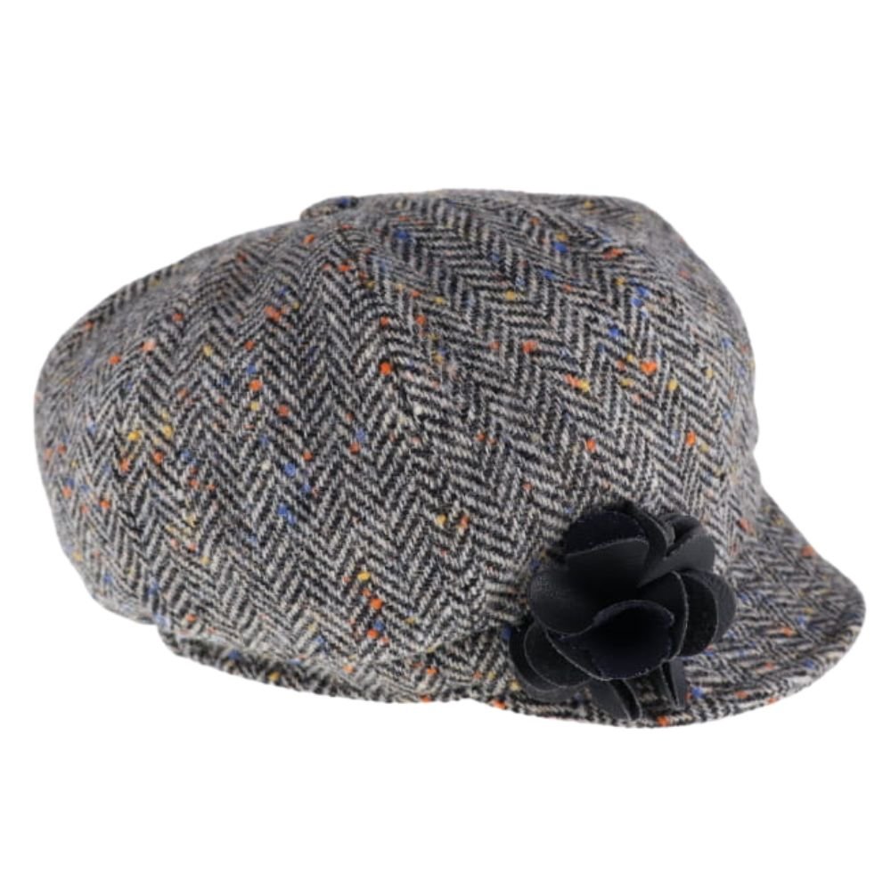 Mucros Weavers Black and White Herringbone Tweed Newsboy Cap - 1 - The Celtic Gift Store - Hats