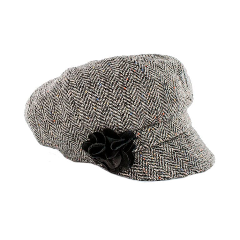 Mucros Weavers Black and White Herringbone Tweed Newsboy Cap - 1 - The Celtic Gift Store - Hats