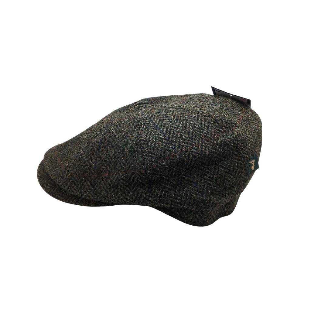 Mucros Weavers Dark Green Herringbone Tweed Driving Cap 27 by Mucros Weavers - Hats