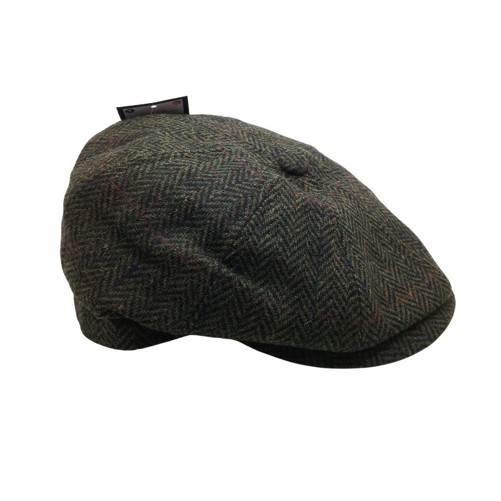 Mucros Weavers Dark Green Herringbone Tweed Driving Cap 27 by Mucros Weavers - Hats