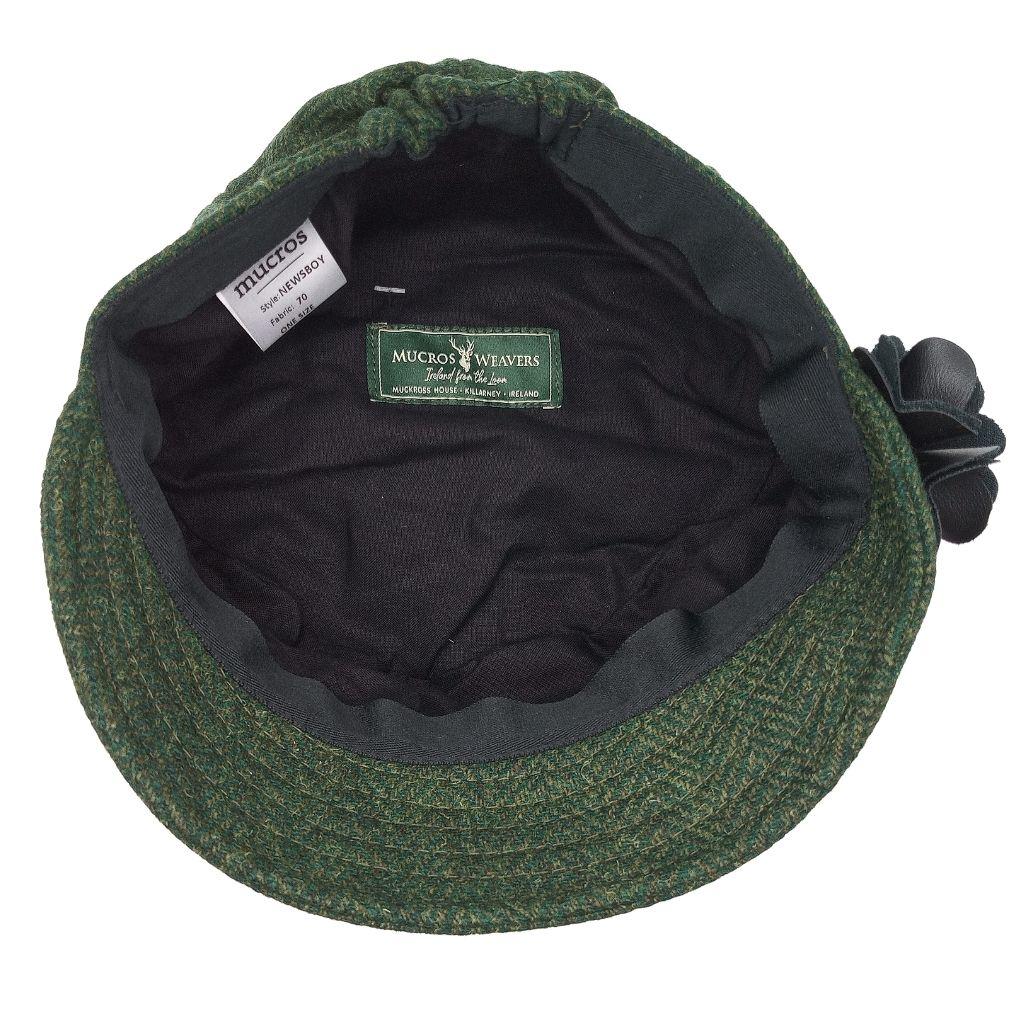 Mucros Weavers Dark Green Herringbone Tweed Newsboy Cap- 70 by Mucros Weavers - Hats