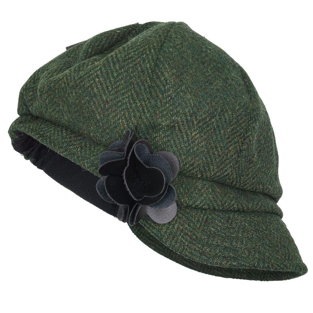 Mucros Weavers Dark Green Herringbone Tweed Newsboy Cap- 70 by Mucros Weavers - Hats