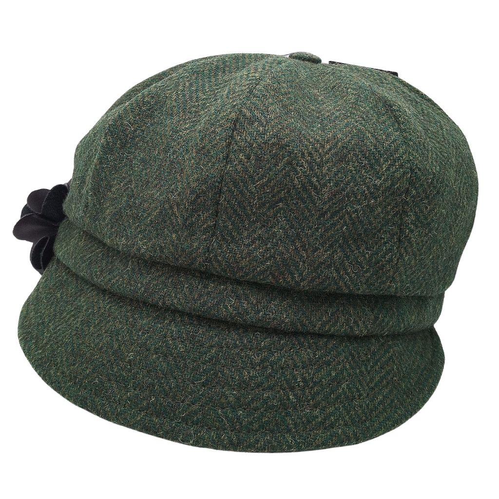 Mucros Weavers Dark Green Herringbone Tweed Newsboy Cap- 70 by Mucros Weavers - Hats