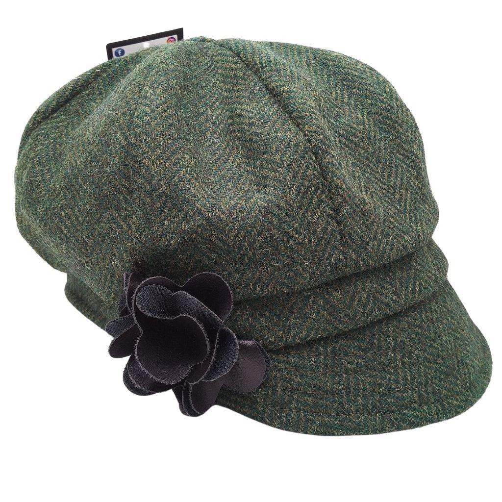 Mucros Weavers Dark Green Herringbone Tweed Newsboy Cap- 70 by Mucros Weavers - Hats