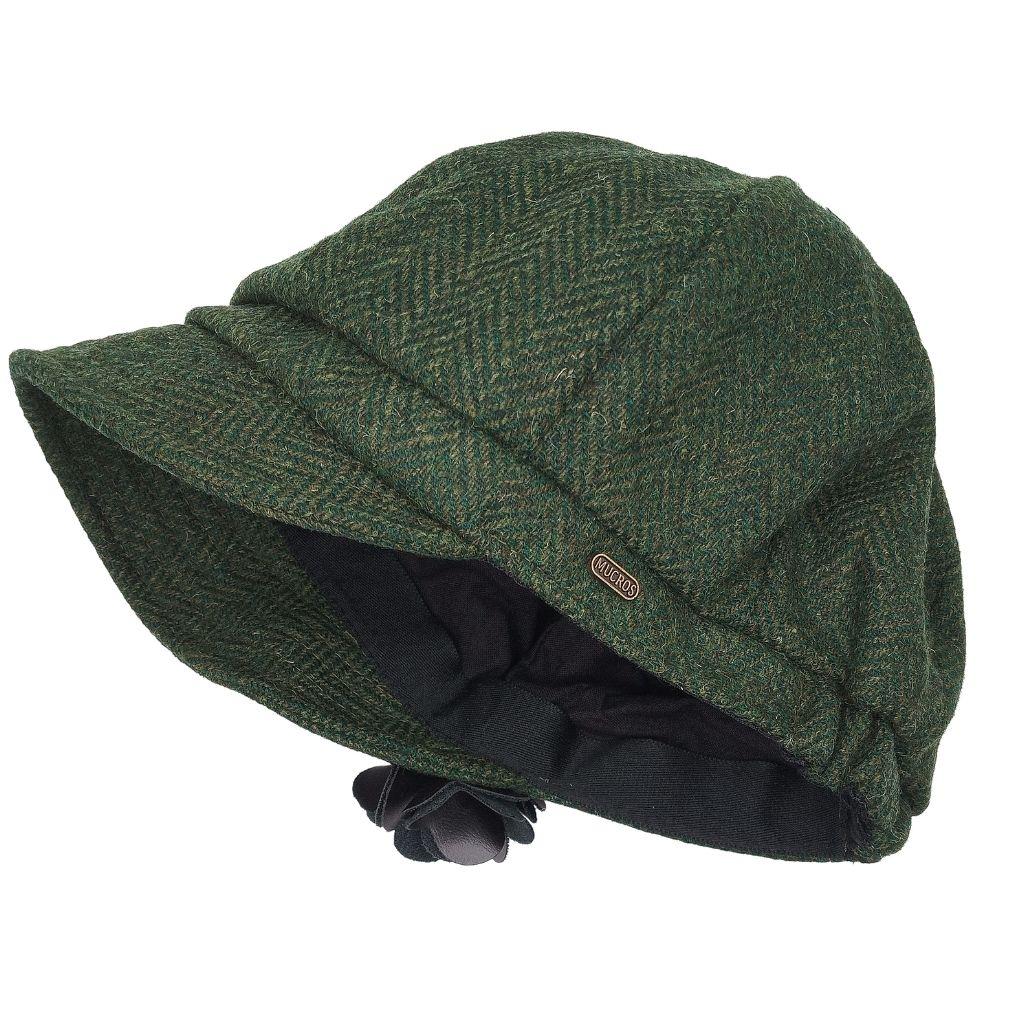 Mucros Weavers Dark Green Herringbone Tweed Newsboy Cap- 70 by Mucros Weavers - Hats