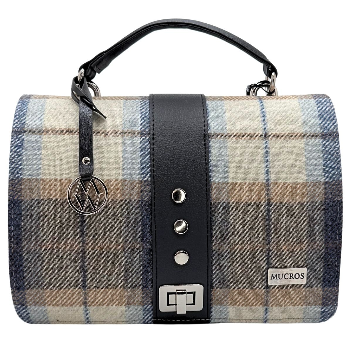 Mucros Weavers Fiona Bag - Cream and Blue Tartan