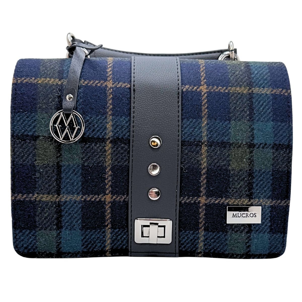 Mucros Weavers Fiona Bag - Midnight Blue and Olive Green Tartan