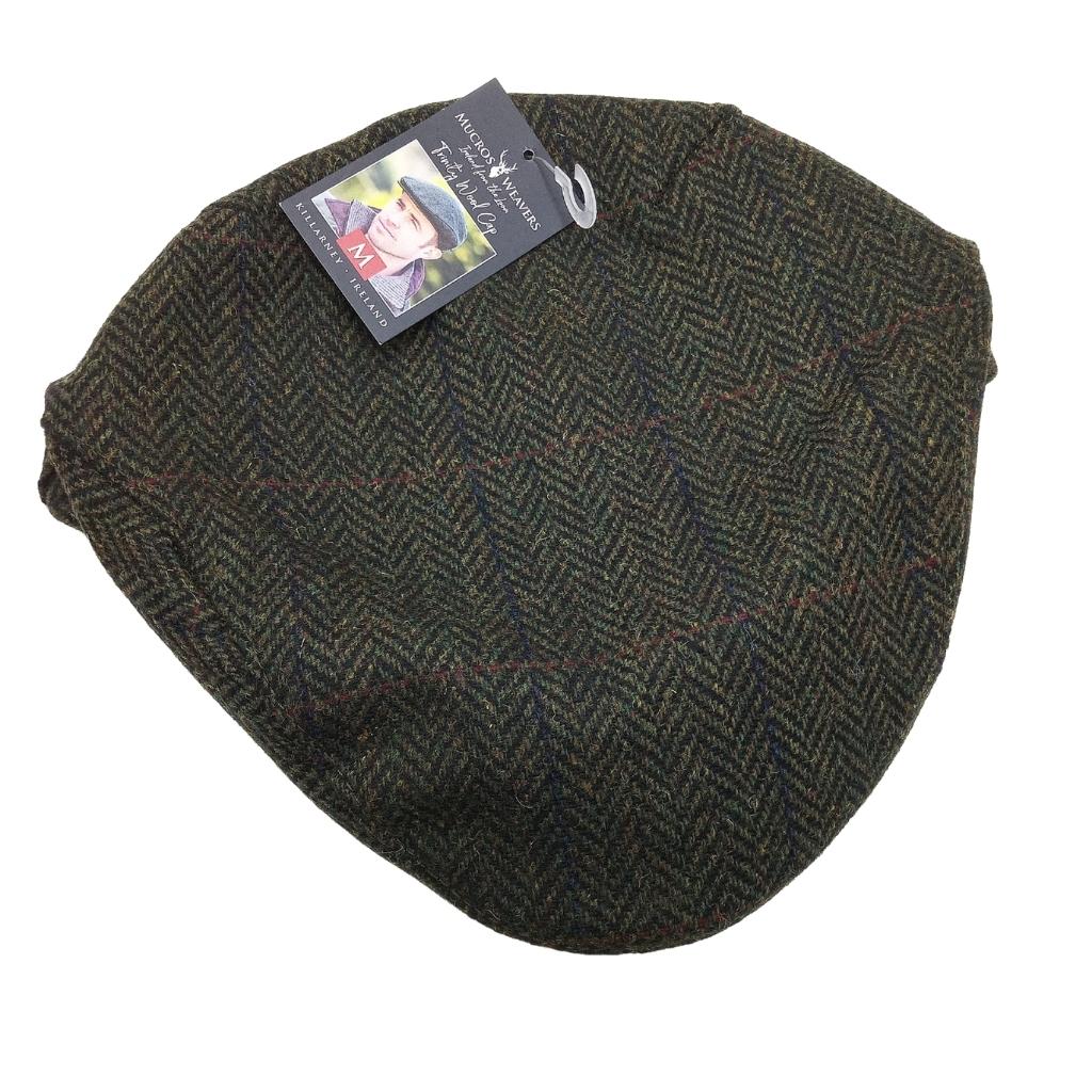 Mucros Weavers Green Herringbone Tweed Flat Cap 27 by Mucros Weavers - Hats