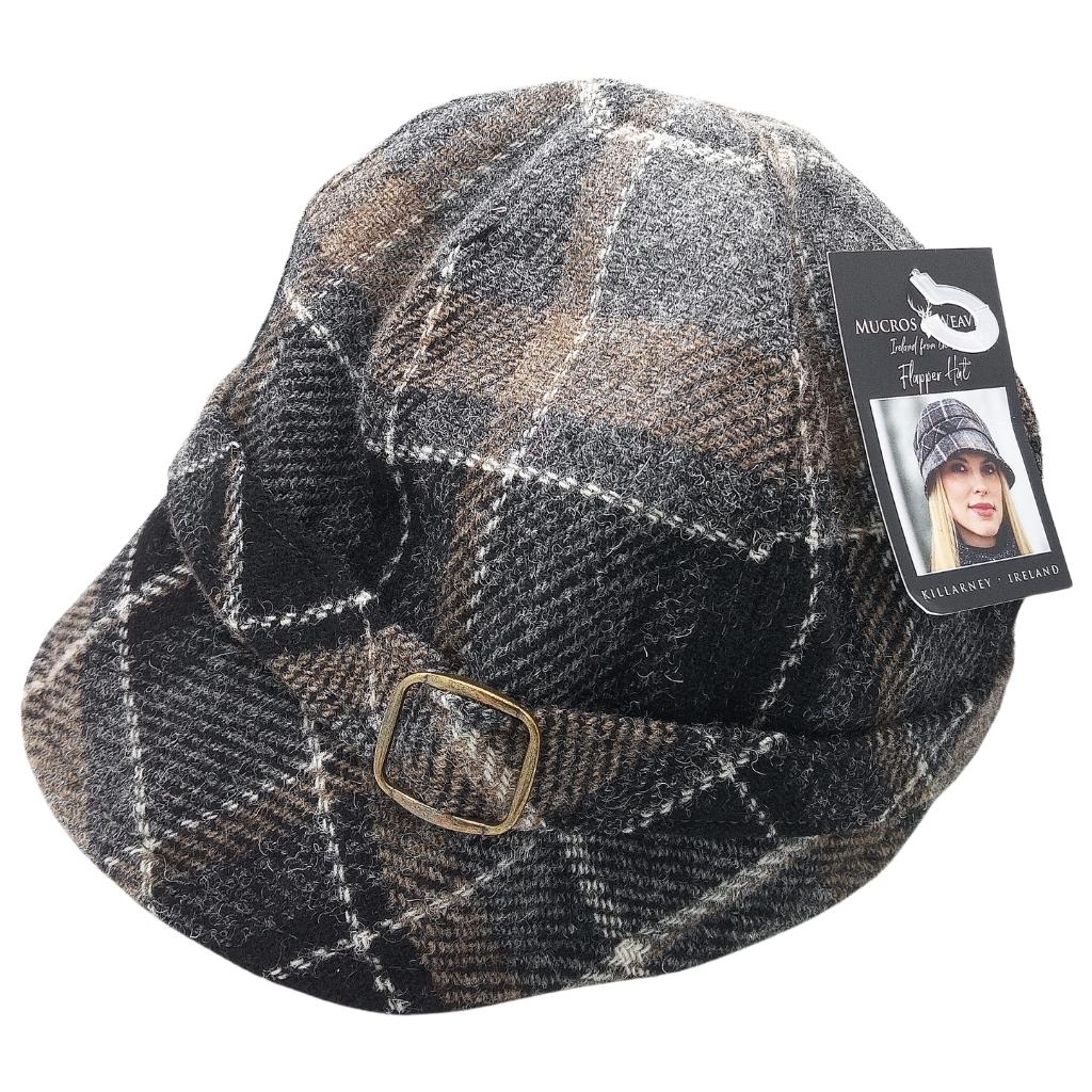 Mucros Weavers Multi Brown Tartan Tweed Flapper Cap 21 by Mucros Weavers - Hats