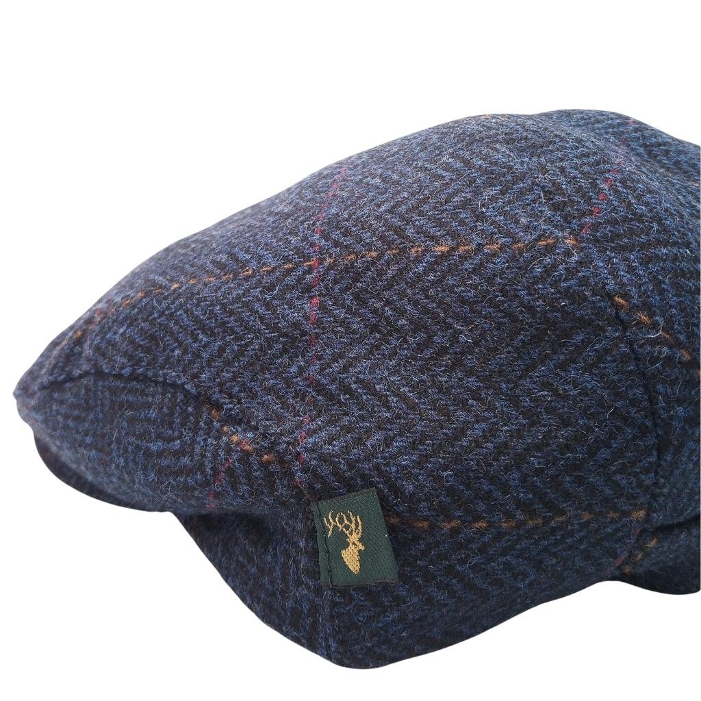 Mucros Weavers Navy Blue Herringbone Tweed Flat Cap 34 by Mucros Weavers - Hats