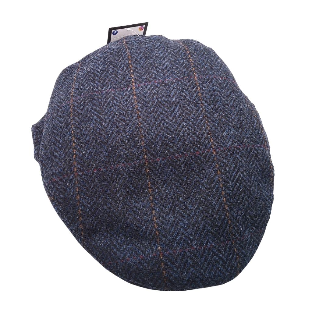 Mucros Weavers Navy Blue Herringbone Tweed Flat Cap 34 by Mucros Weavers - Hats