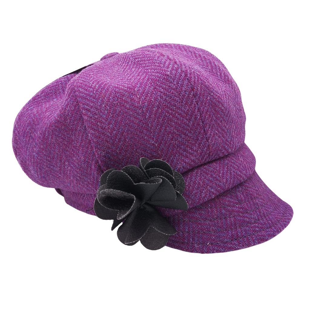 Mucros Weavers Purple and Blue Herringbone Tweed Newsboy Cap- 72 by Mucros Weavers - Hats