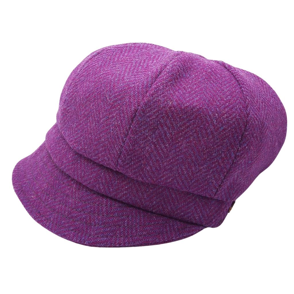 Mucros Weavers Purple and Blue Herringbone Tweed Newsboy Cap- 72 by Mucros Weavers - Hats