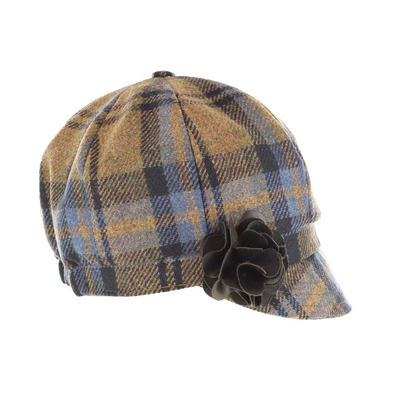 Mucros Weavers Tan and Blue Tartan Tweed Newsboy Cap - 821 - The Celtic Gift Store - Hats
