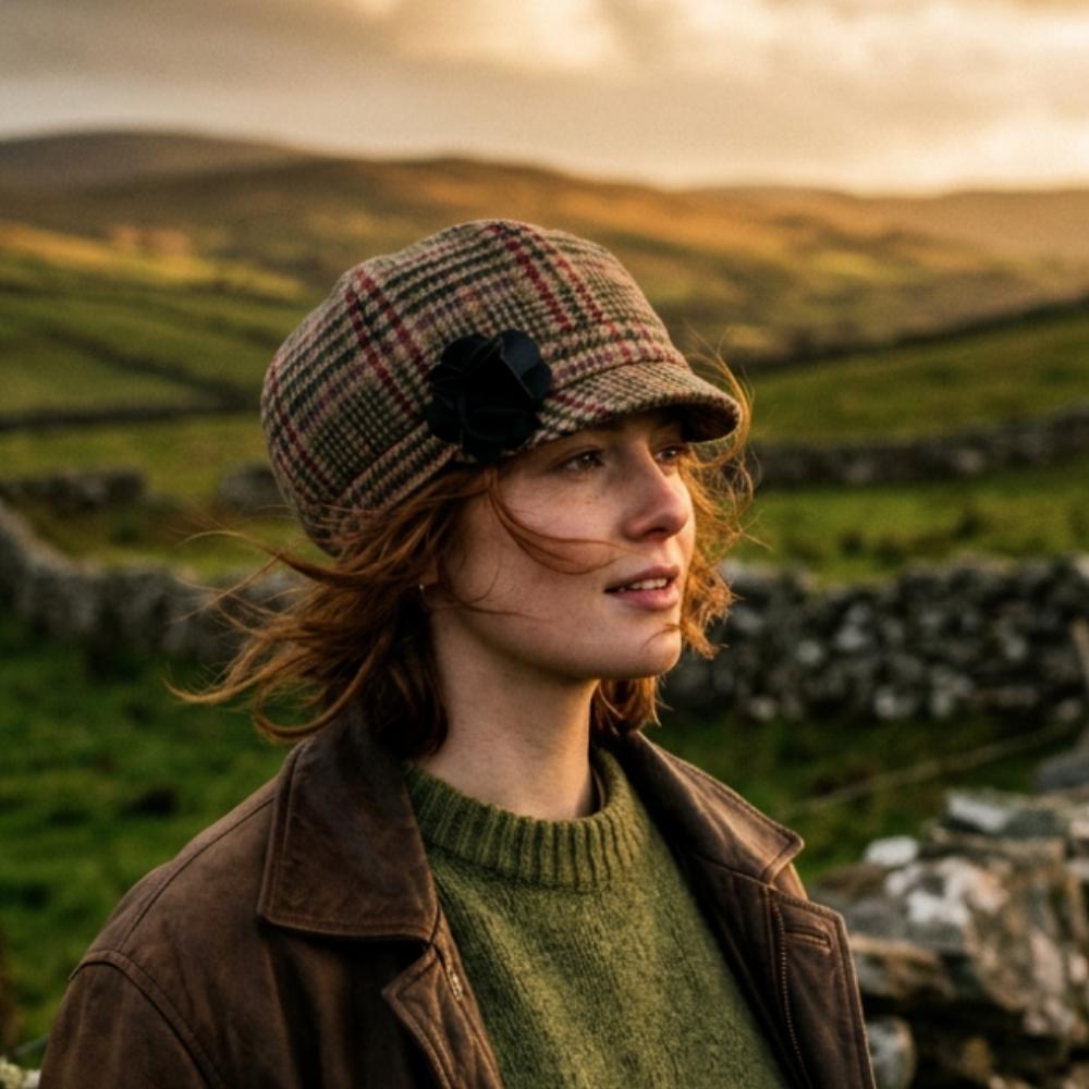 Mucros Weavers Warm MultiColour Houndstooth Tweed Newsboy Cap - 391