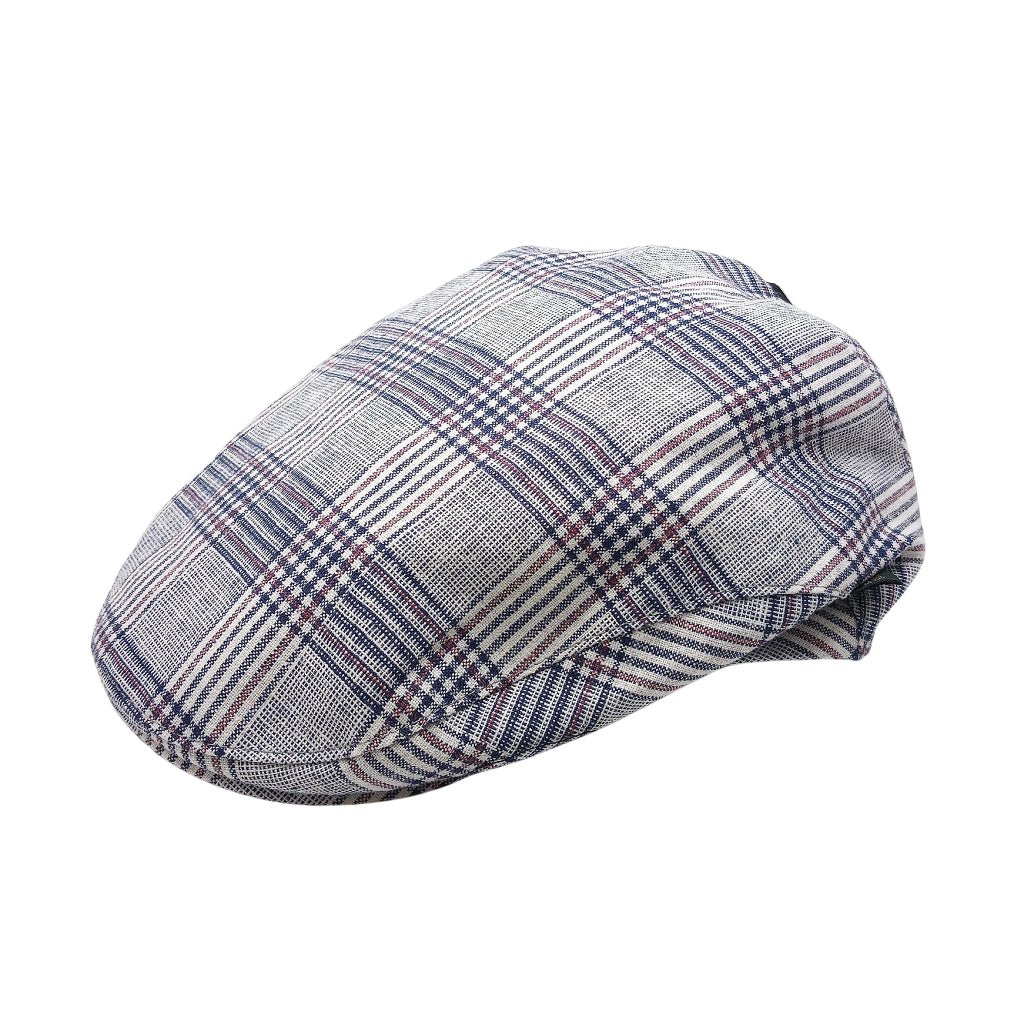 Navy Blue and Red Check Mucros Weavers Linen Cap by Mucros Weavers - Hats