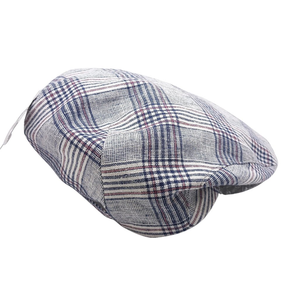 Navy Blue and Red Check Mucros Weavers Linen Cap by Mucros Weavers - Hats