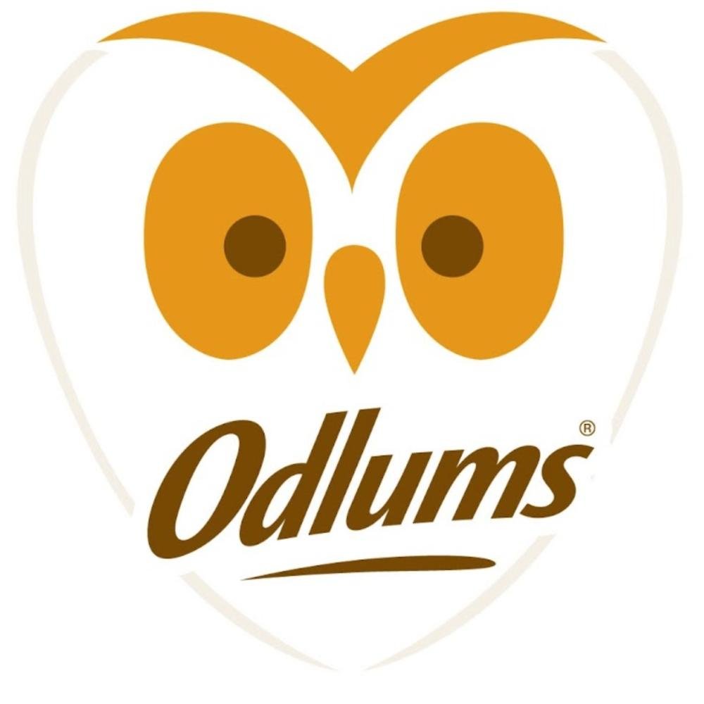 Owl-shaped logo with 'Odlums' text on a white background