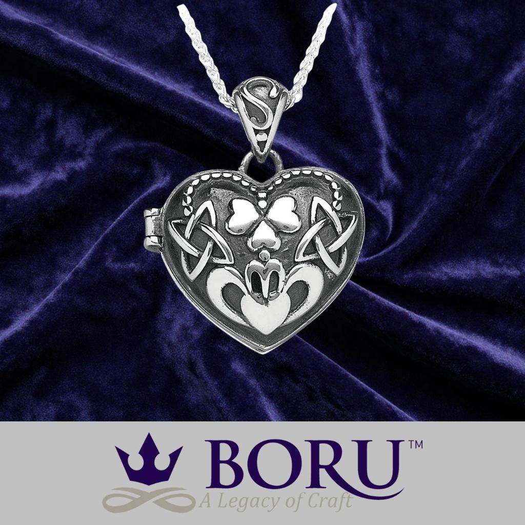 Oxidized Sterling Silver Puffed Heart Claddagh Locket