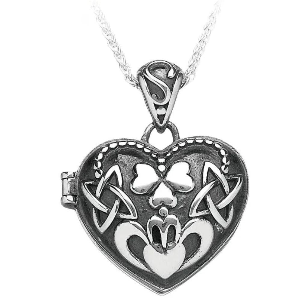 Oxidized Sterling Silver Puffed Heart Claddagh Locket