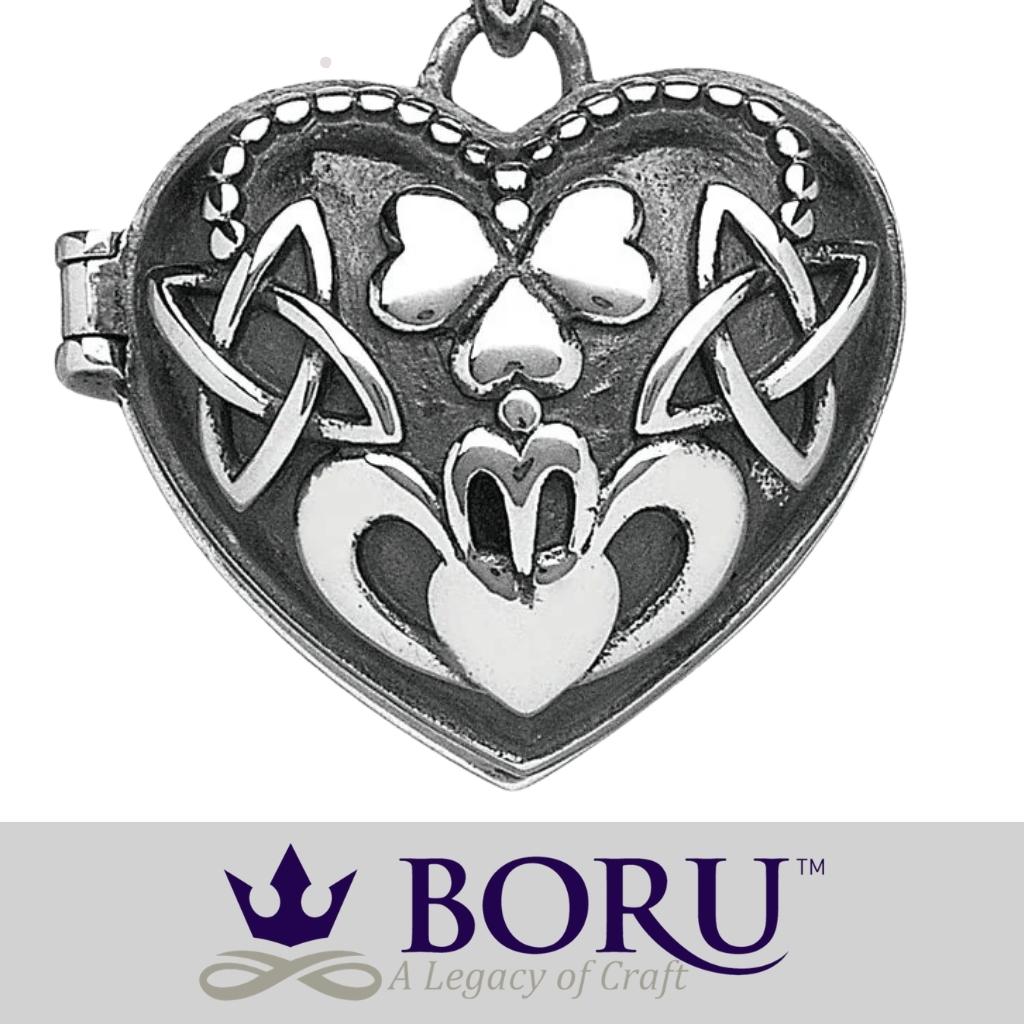 Oxidized Sterling Silver Puffed Heart Claddagh Locket
