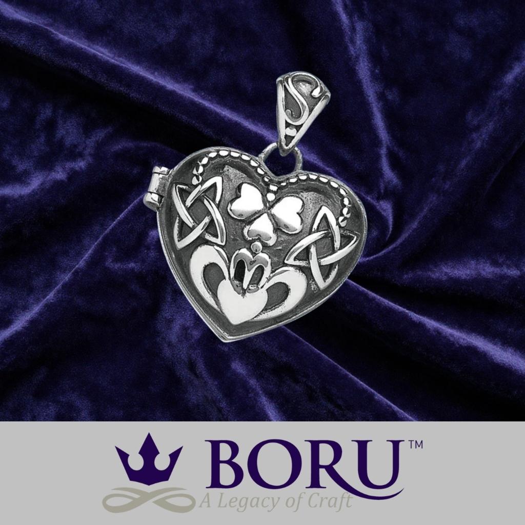 Oxidized Sterling Silver Puffed Heart Claddagh Locket
