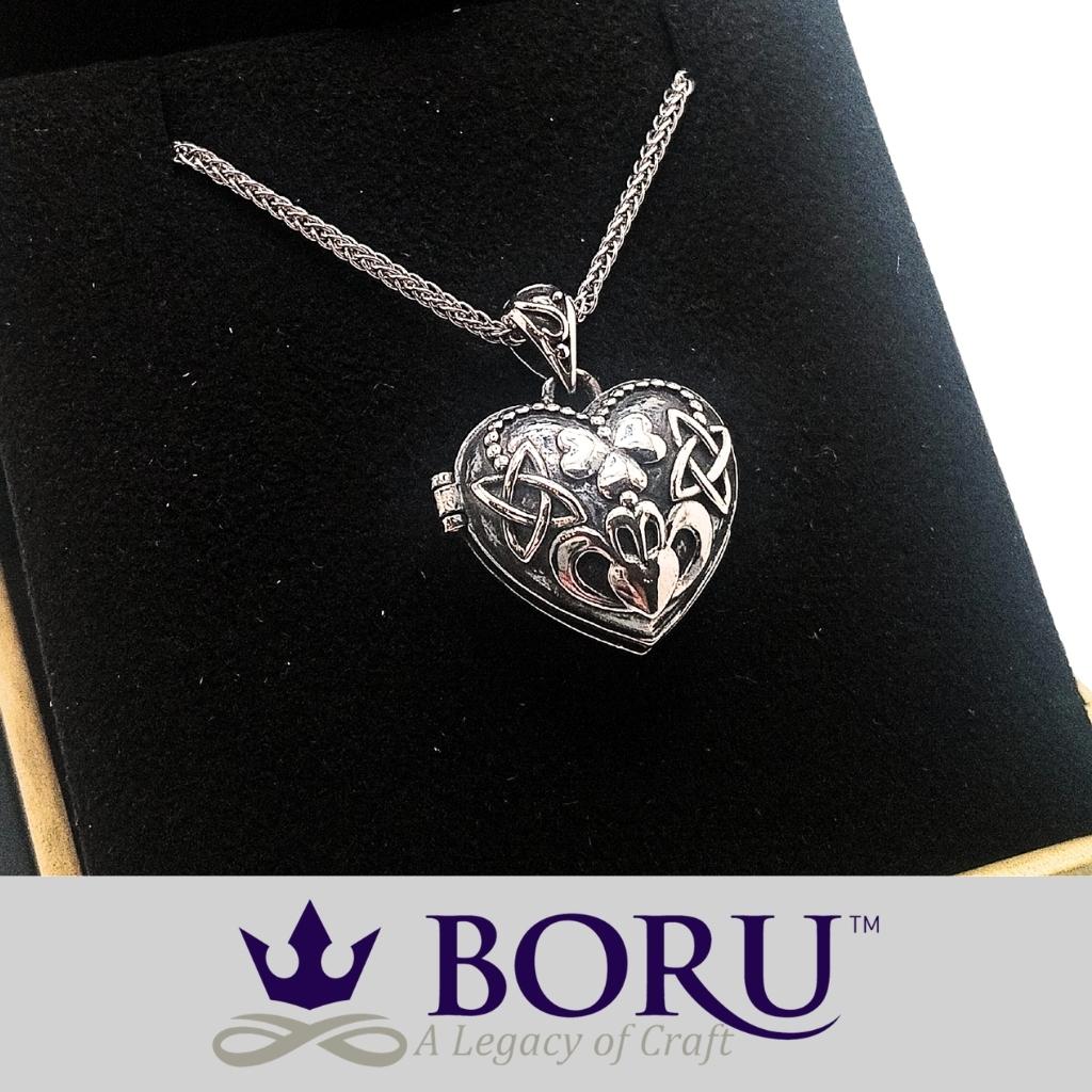 Oxidized Sterling Silver Puffed Heart Claddagh Locket