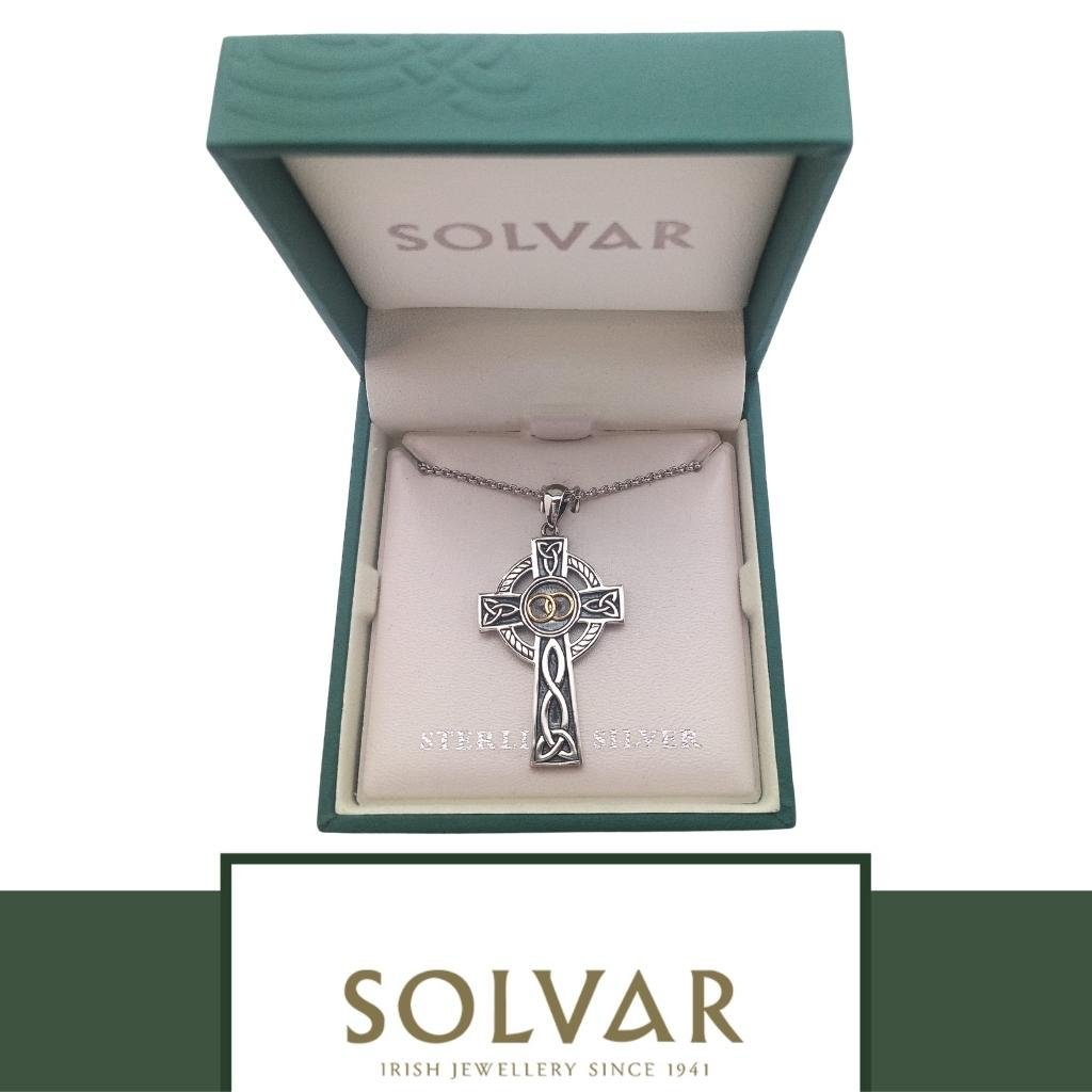 Oxidized Sterling Silver Wedding Band Celtic Cross- Large