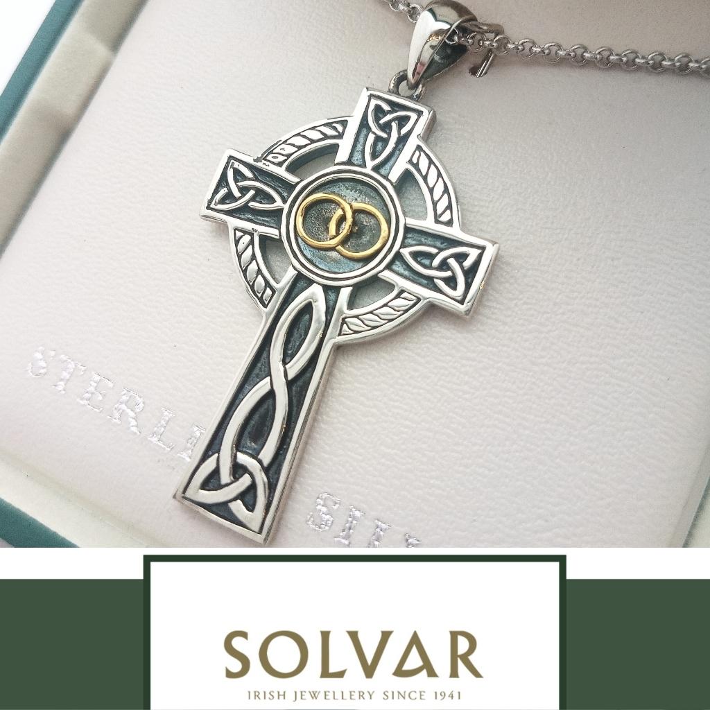 Oxidized Sterling Silver Wedding Band Celtic Cross- Large