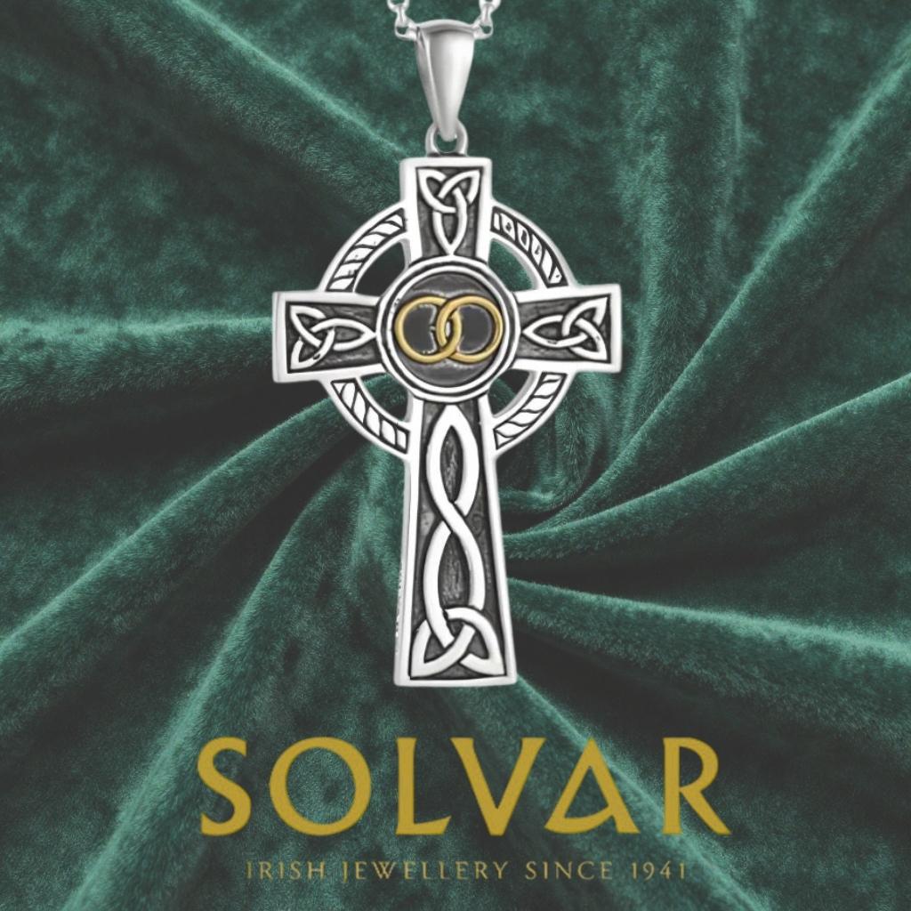 Oxidized Sterling Silver Wedding Band Celtic Cross- Large
