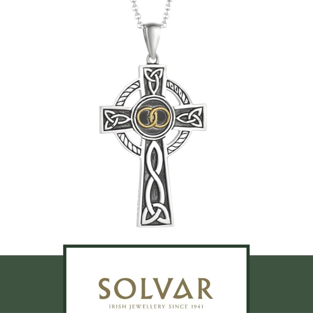 Oxidized Sterling Silver Wedding Band Celtic Cross- Large