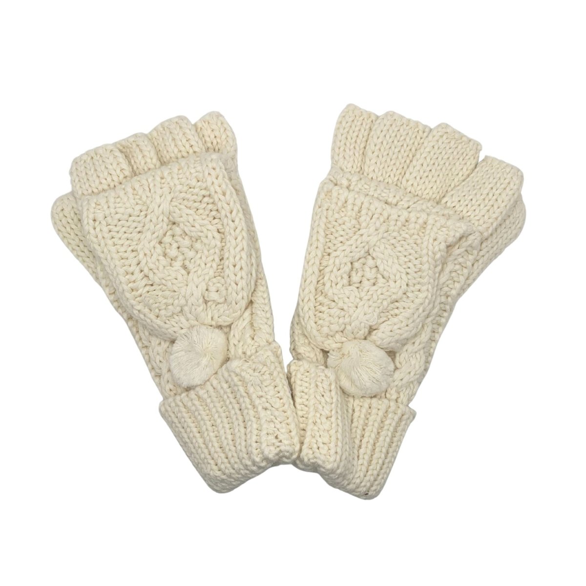 Patrick Francis Cream Aran Knit Pom Pom Adult Gloves - The Celtic Gift Store - Apparel and Accessories 
