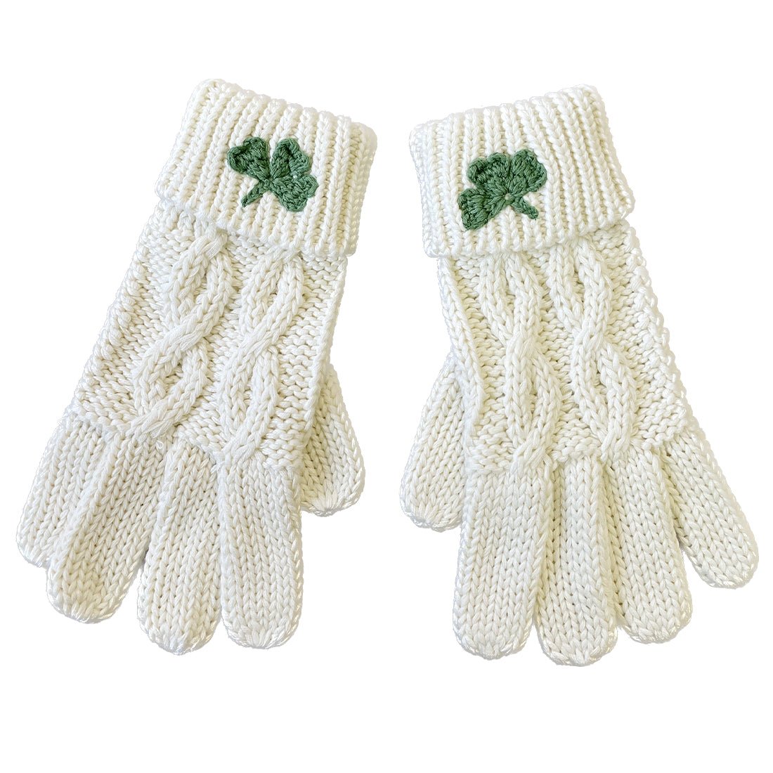 Patrick Francis Cream Aran Knit Shamrock Adult Gloves - The Celtic Gift Store - 