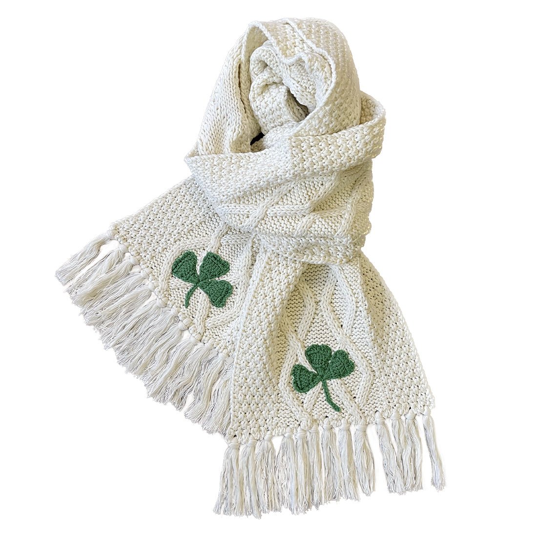Patrick Francis Cream Aran Knit Shamrock Adult Scarf - The Celtic Gift Store - 