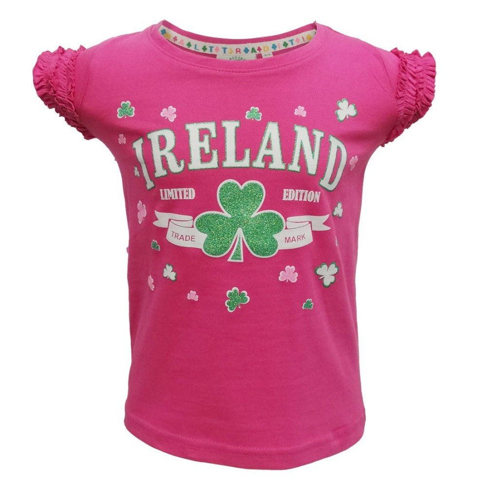 Pink Ireland Shamrock Frill Kids T-Shirt - The Celtic Gift Store - Shirts & Tops
