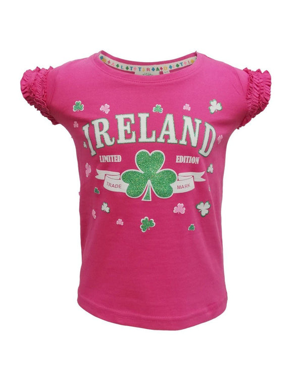 Pink Ireland Shamrock Frill Kids T-Shirt - The Celtic Gift Store - Shirts & Tops