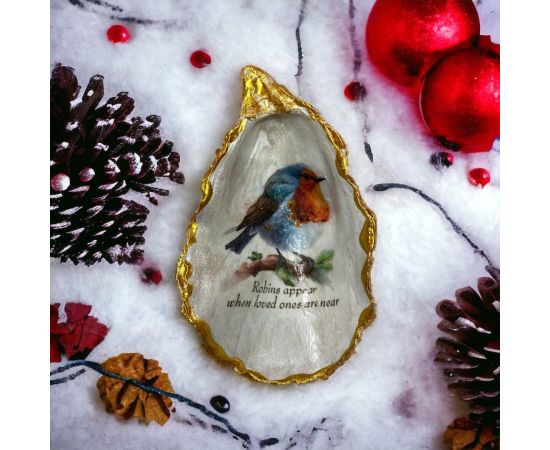 'Robins Appear' Oyster Ornament - The Celtic Gift Store - 